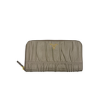 PRADA TAUPE GATHERED LEATHER ZIP WALLET