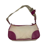 PRADA TWO-TONE NYLON SHOULDER BAG BEIGE/BURGUNDY