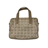 CHANEL MONOGRAM JACQUARD BEIGE CANVAS HANDBAG
