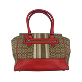 COACH SIGNATURE STRIPE RED LEATHER TOTE BAG