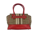 COACH SIGNATURE STRIPE RED LEATHER TOTE BAG