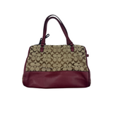 COACH SIGNATURE CANVAS BURGUNDY LEATHER TOTE BAG
