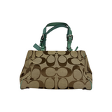COACH SIGNATURE KHAKI AND GREEN SATCHEL BAG