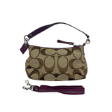 COACH SIGNATURE KHAKI & PURPLE STRIPE HANDBAG