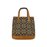 COACH TAN SIGNATURE LEATHER TRIM TOTE