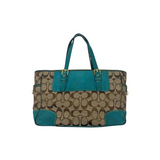 COACH TURQUOISE TRIM SIGNATURE TOTE BAG