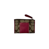 COACH SIGNATURE KHAKI & BURGUNDY CARD CASE