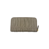 PRADA TAUPE GATHERED LEATHER ZIP WALLET
