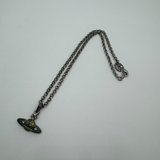 VIVIENNE WESTWOOD ENAMEL GREEN SATURN NECKLACE