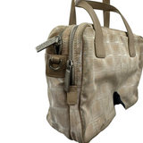 CHANEL MONOGRAM JACQUARD BEIGE CANVAS HANDBAG
