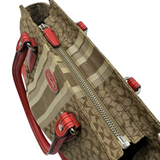 COACH SIGNATURE STRIPE RED LEATHER TOTE BAG