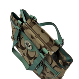 COACH SIGNATURE KHAKI AND GREEN SATCHEL BAG