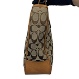 COACH TAN SIGNATURE LEATHER TRIM TOTE