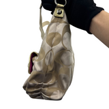 COACH BEIGE SIGNATURE DOUBLE POCKET CROSSBODY BAG