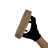 PRADA TAUPE GATHERED LEATHER ZIP WALLET
