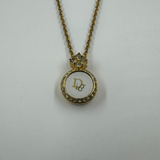 DIOR WORD LOGO CIRCLE CRYSTAL GOLD NECKLACE