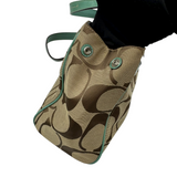 COACH SIGNATURE KHAKI AND GREEN SATCHEL BAG