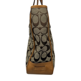 COACH TAN SIGNATURE LEATHER TRIM TOTE