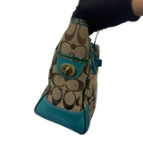 COACH TURQUOISE TRIM SIGNATURE TOTE BAG
