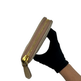PRADA TAUPE GATHERED LEATHER ZIP WALLET