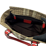 COACH SIGNATURE STRIPE RED LEATHER TOTE BAG