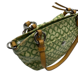 COACH GREEN SIGNATURE SATIN TOTE BAG
