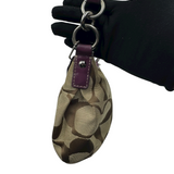 COACH SIGNATURE KHAKI & PURPLE STRIPE HANDBAG