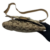 COACH SIGNATURE KHAKI & TAN BUCKLE CROSSBODY