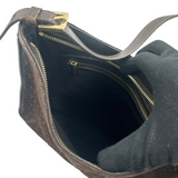CELINE “C” MONOGRAM SUEDE SHOULDER BAG