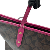 COACH SIGNATURE BROWN AND MAGENTA CITY ZIP TOTE