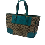 COACH TURQUOISE TRIM SIGNATURE TOTE BAG