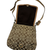 COACH SIGNATURE KHAKI & TAN BUCKLE CROSSBODY