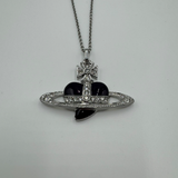 VIVIENNE WESTWOOD BLACK DIAMANTE HEART SILVER NECKLACE