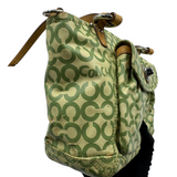 COACH GREEN SIGNATURE SATIN TOTE BAG
