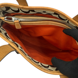 COACH TAN SIGNATURE LEATHER TRIM TOTE