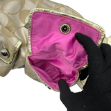 COACH BEIGE SIGNATURE DOUBLE POCKET CROSSBODY BAG