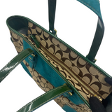COACH TURQUOISE TRIM SIGNATURE TOTE BAG