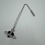 VIVIENNE WESTWOOD BLACK DIAMANTE HEART SILVER NECKLACE