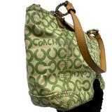 COACH GREEN SIGNATURE SATIN TOTE BAG
