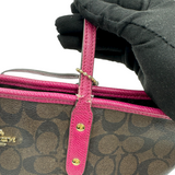 COACH SIGNATURE BROWN AND MAGENTA CITY ZIP TOTE