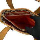 COACH TAN SIGNATURE LEATHER TRIM TOTE