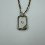 DIOR WHITE PLATE LOGO GOLD NECKLACE