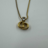 DIOR CLASSIC CD SINGLE CRYSTAL PENDANT GOLD NECKLACE