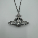VIVIENNE WESTWOOD LARGE SILVER ORB SATURN CRYSTAL NECKLACE
