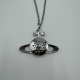 VIVIENNE WESTWOOD LARGE SILVER ORB SATURN CRYSTAL NECKLACE