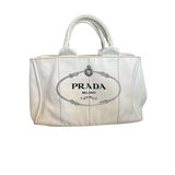PRADA LARGE WHITE CANAPA TOTE BAG
