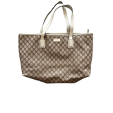 GUCCI BEIGE WHITE STRAP TOTE BAG