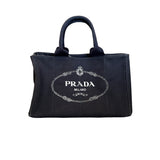 PRADA BLACK/WHITE CANAPA TOTE BAG