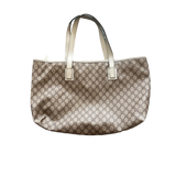 GUCCI BEIGE WHITE STRAP TOTE BAG