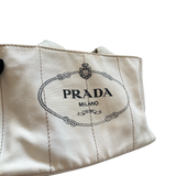 PRADA LARGE WHITE CANAPA TOTE BAG